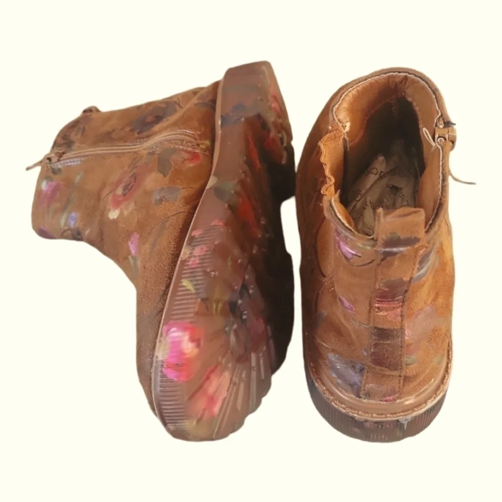 Steve Madden Girl Crystl Floral Chelsea Multicolor Ankle Boots Sz 4